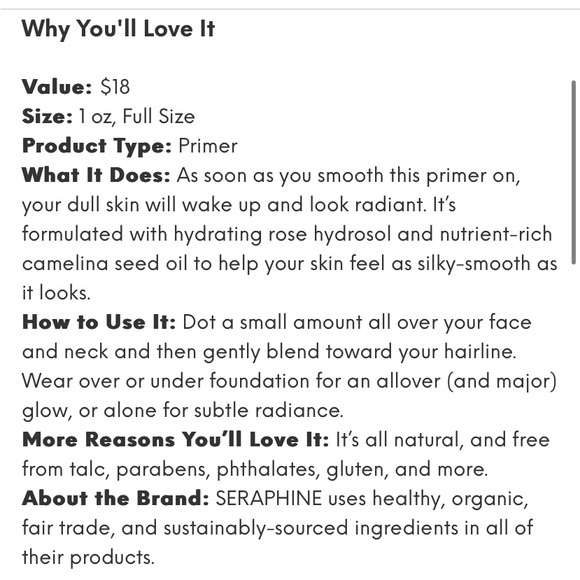 NWT Ipsy SERAPHINE Botanicals Camelina + Strobe Luminize Primer - Picture 2 of 3